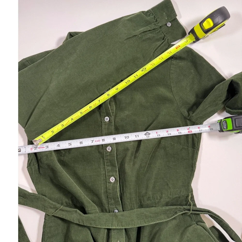 J.Crew Green Corduroy Mini Shirt Dress Long Sleeve Belted CM993 Women's Size 2